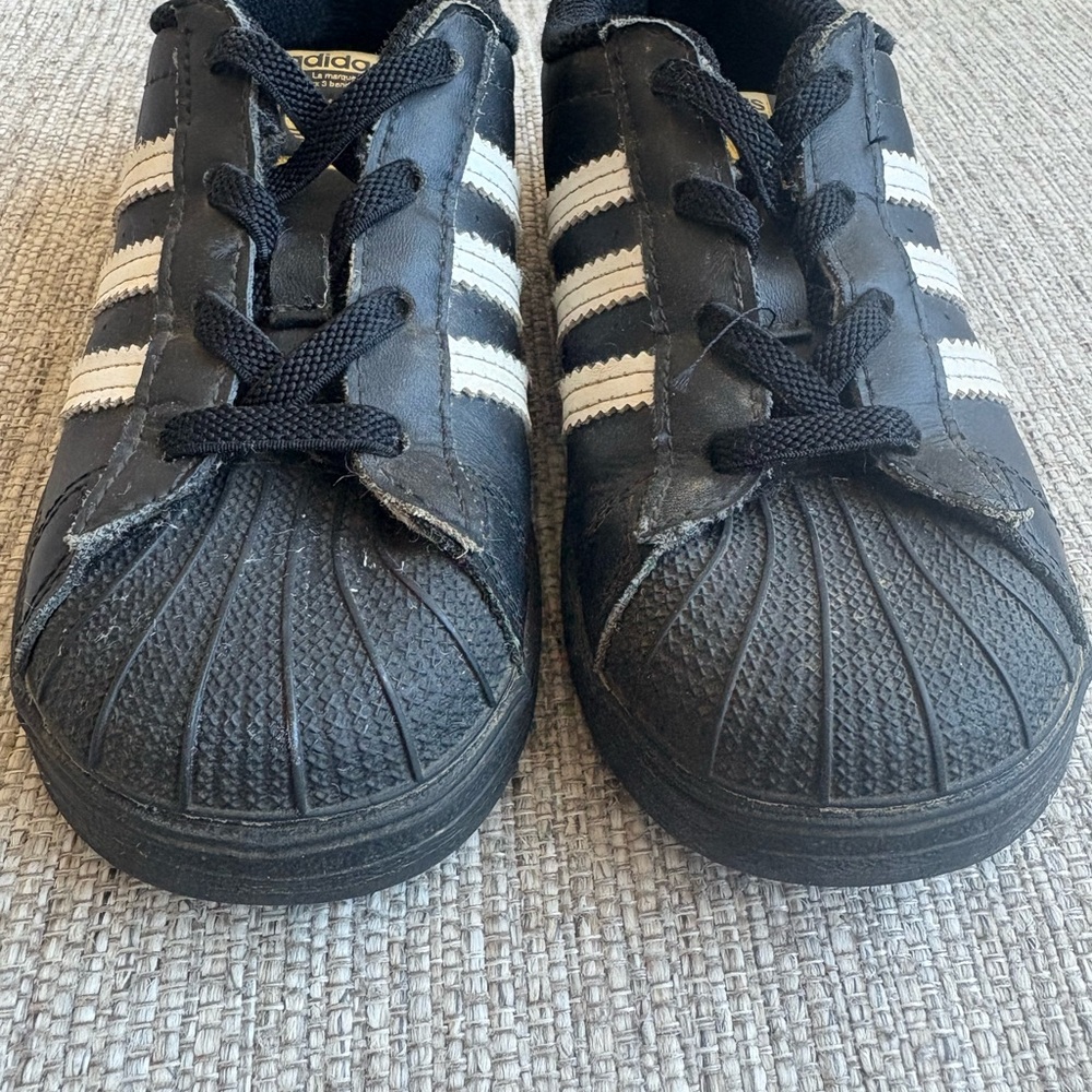 adidas Kids Black Sneakers with White Stripes